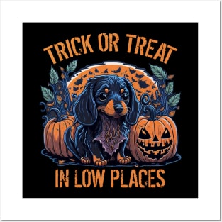 Cute Puppy Dachshund Lover Halloween Trick or Treat In Low Places Posters and Art